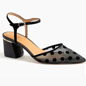 NWOT J Crew Sheer polka-dot mesh midblock heels sz 7